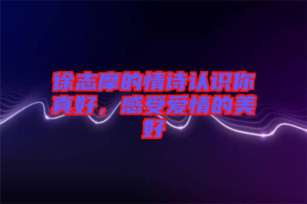 徐志摩的情詩認(rèn)識你真好，感受愛情的美好