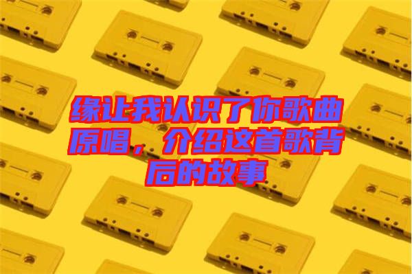 緣讓我認識了你歌曲原唱，介紹這首歌背后的故事