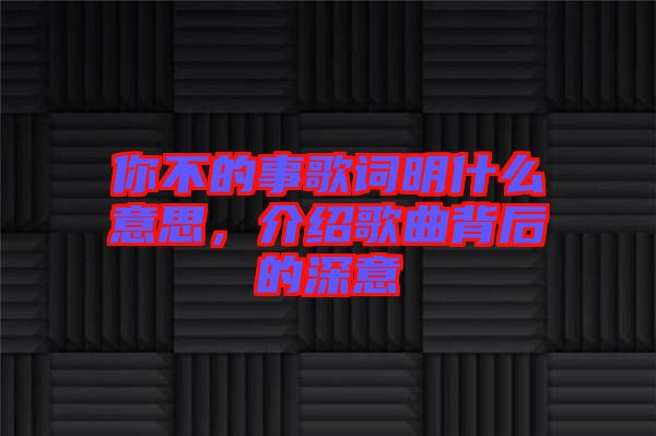 你不的事歌詞明什么意思，介紹歌曲背后的深意