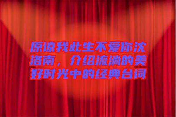 原諒我此生不愛你沈洛南，介紹流淌的美好時光中的經(jīng)典臺詞