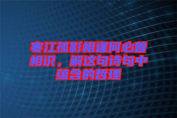 寒江孤影相逢何必曾相識，解這句詩句中蘊(yùn)含的哲理