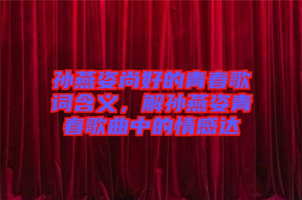 孫燕姿尚好的青春歌詞含義，解孫燕姿青春歌曲中的情感達