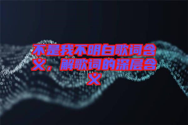 不是我不明白歌詞含義，解歌詞的深層含義