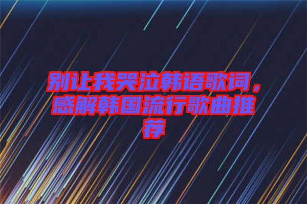 別讓我哭泣韓語歌詞，感解韓國流行歌曲推薦