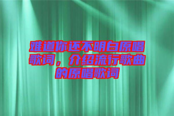 難道你還不明白原唱歌詞，介紹流行歌曲的原唱歌詞