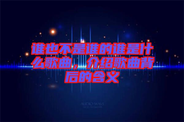 誰也不是誰的誰是什么歌曲，介紹歌曲背后的含義