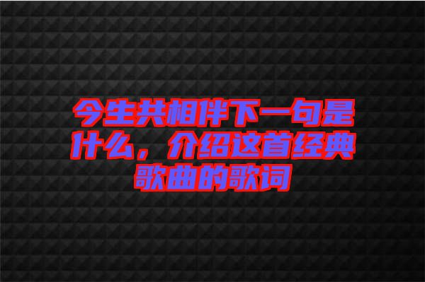 今生共相伴下一句是什么，介紹這首經(jīng)典歌曲的歌詞