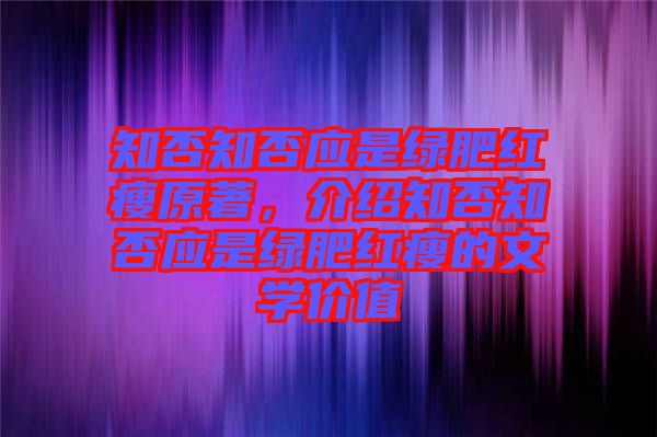 知否知否應(yīng)是綠肥紅瘦原著，介紹知否知否應(yīng)是綠肥紅瘦的文學(xué)價(jià)值