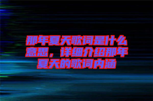 那年夏天歌詞是什么意思，詳細(xì)介紹那年夏天的歌詞內(nèi)涵