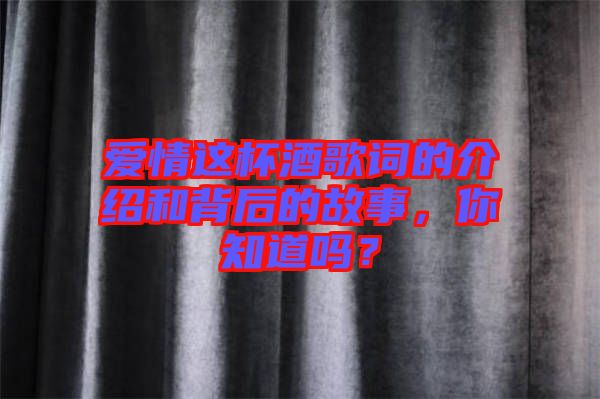 愛情這杯酒歌詞的介紹和背后的故事，你知道嗎？