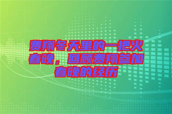 費(fèi)翔冬天里的一把火春晚，回顧費(fèi)翔參加春晚的經(jīng)歷