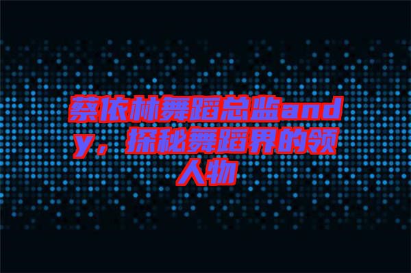 蔡依林舞蹈總監(jiān)andy，探秘舞蹈界的領(lǐng)人物