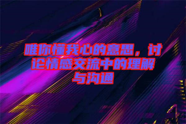 唯你懂我心的意思，討論情感交流中的理解與溝通