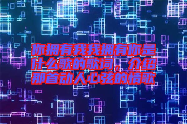 你擁有我我擁有你是什么歌的歌詞，介紹那首動(dòng)人心弦的情歌