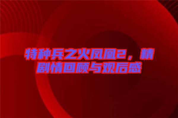 特種兵之火鳳凰2，精劇情回顧與觀后感