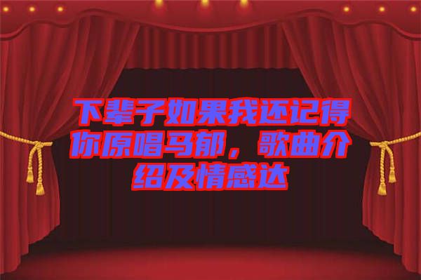 下輩子如果我還記得你原唱馬郁，歌曲介紹及情感達(dá)