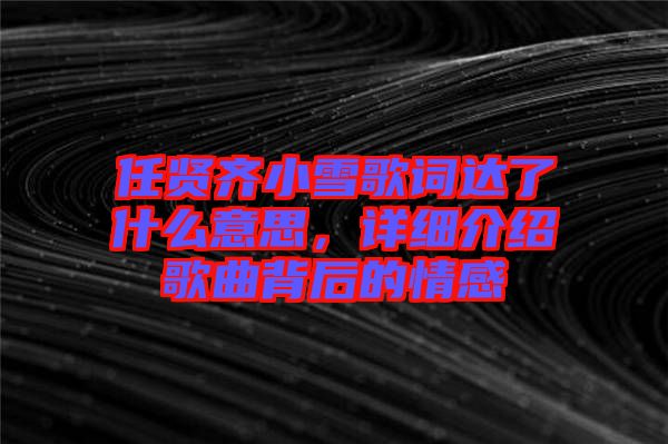 任賢齊小雪歌詞達了什么意思，詳細介紹歌曲背后的情感