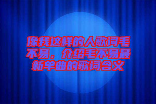 像我這樣的人歌詞毛不易，介紹毛不易最新單曲的歌詞含義