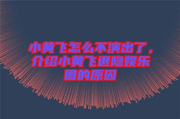 小黃飛怎么不演出了，介紹小黃飛退隱娛樂圈的原因