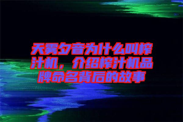 天霧夕音為什么叫榨汁機，介紹榨汁機品牌命名背后的故事