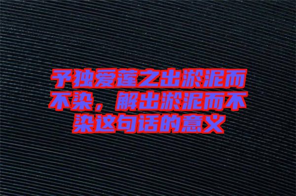 予獨(dú)愛(ài)蓮之出淤泥而不染，解出淤泥而不染這句話的意義