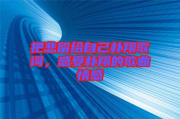 把悲留給自己樸翔歌詞，感受樸翔的歌曲情感