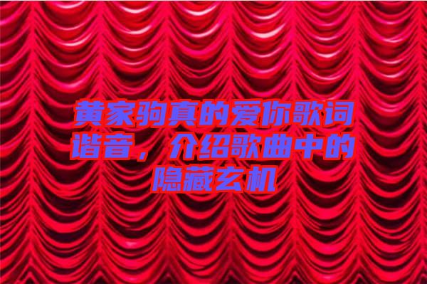 黃家駒真的愛你歌詞諧音，介紹歌曲中的隱藏玄機