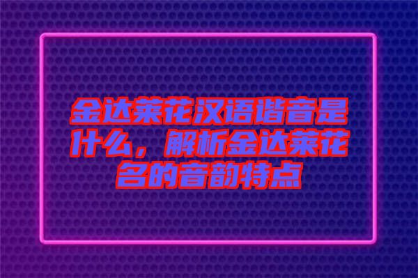 金達(dá)萊花漢語(yǔ)諧音是什么，解析金達(dá)萊花名的音韻特點(diǎn)