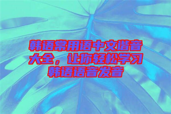 韓語常用語中文諧音大全，讓你輕松學習韓語語音發(fā)音