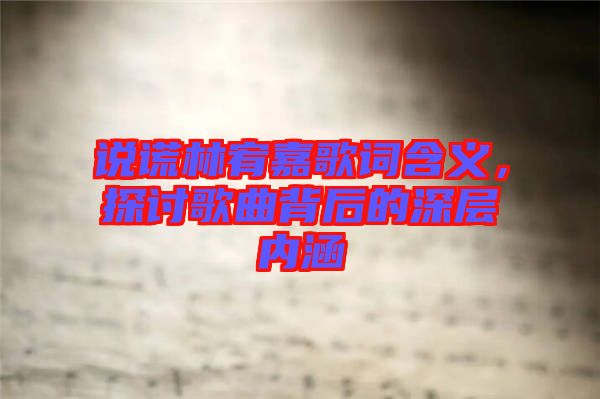 說謊林宥嘉歌詞含義，探討歌曲背后的深層內(nèi)涵